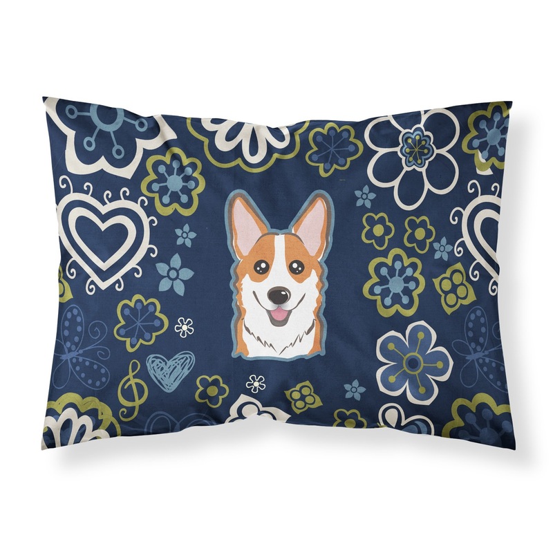 Blue Flowers Red Corgi Fabric Standard Pillowcase  Artistic Decorative Front, White Back BB5105PILLOWCASE