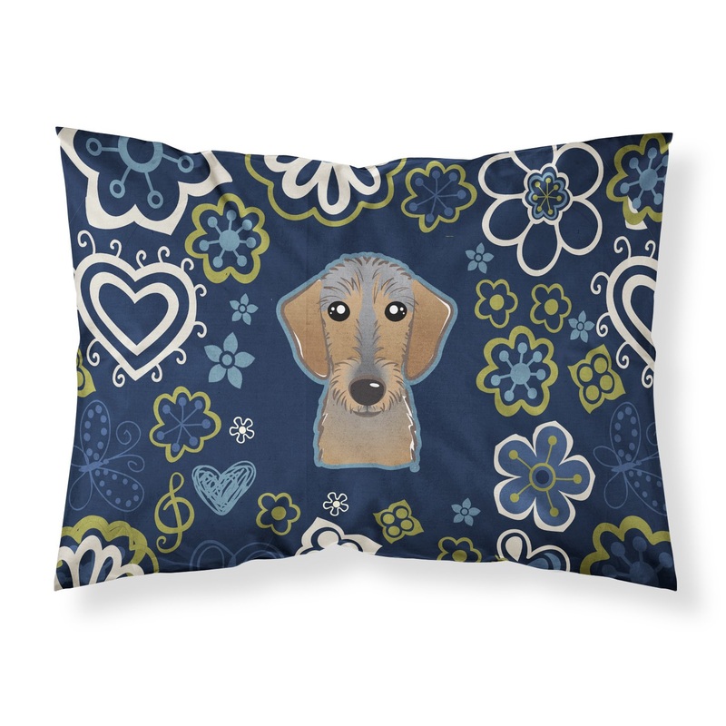 Blue Flowers Wirehaired Dachshund Fabric Standard Pillowcase  Artistic Decorative Front, White Back BB5084PILLOWCASE