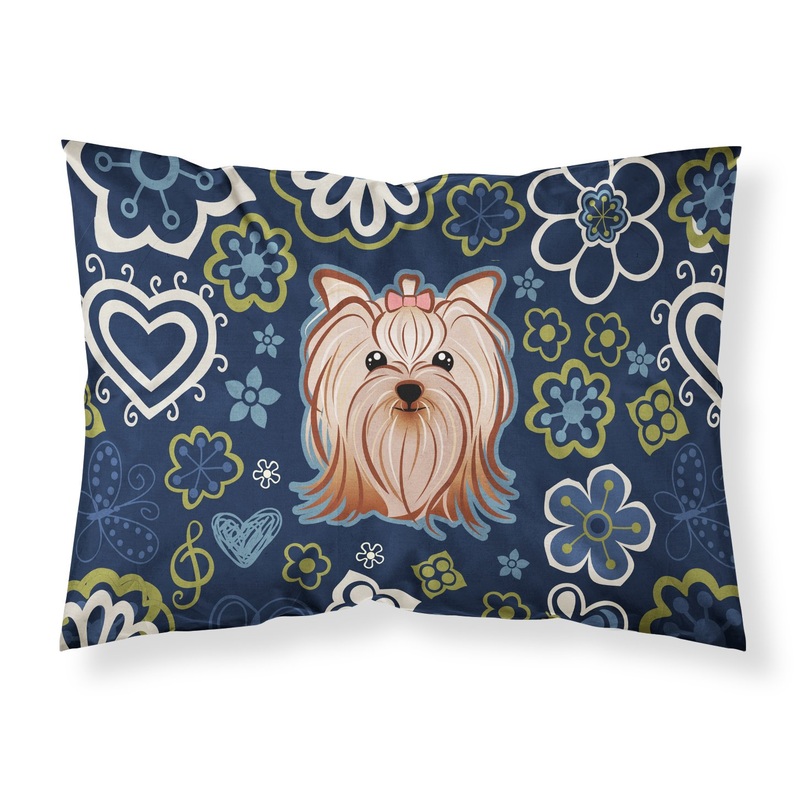 Blue Flowers Yorkie Yorkishire Terrier Fabric Standard Pillowcase  Artistic Decorative Front, White Back BB5055PILLOWCASE