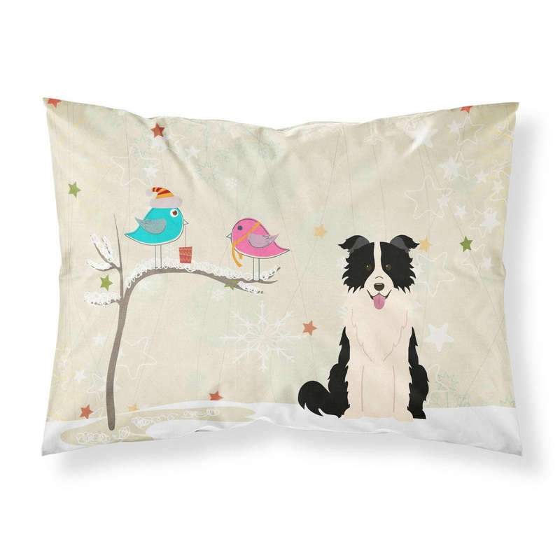 Christmas Presents between Friends Border Collie Black White Fabric Standard Pillowcase  Artistic Decorative Front, White Back BB2590PILLOWCASE