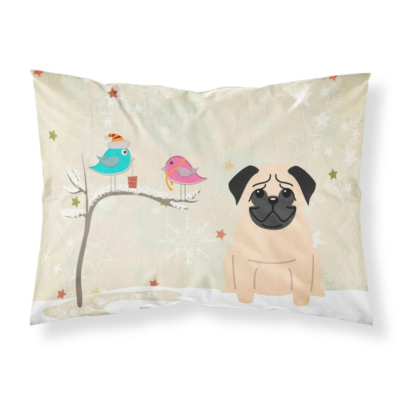 Christmas Presents between Friends Pug Fawn Fabric Standard Pillowcase  Artistic Decorative Front, White Back BB2480PILLOWCASE