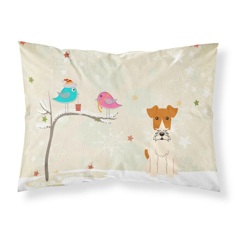 Christmas Presents between Friends Wire Fox Terrier Fabric Standard Pillowcase  Artistic Decorative Front, White Back BB2573PILLOWCASE