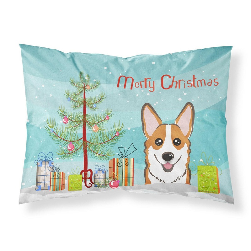 Christmas Tree and Red Corgi Fabric Standard Pillowcase  Artistic Decorative Front, White Back BB1626PILLOWCASE