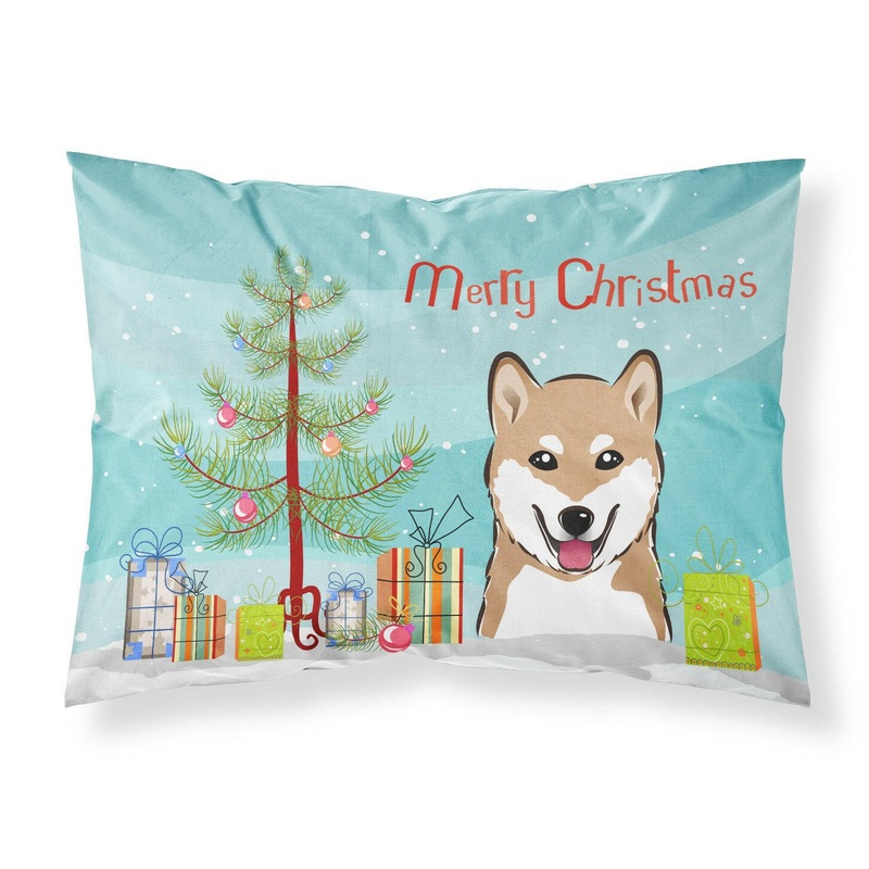Christmas Tree and Shiba Inu Fabric Standard Pillowcase  Artistic Decorative Front, White Back BB1597PILLOWCASE