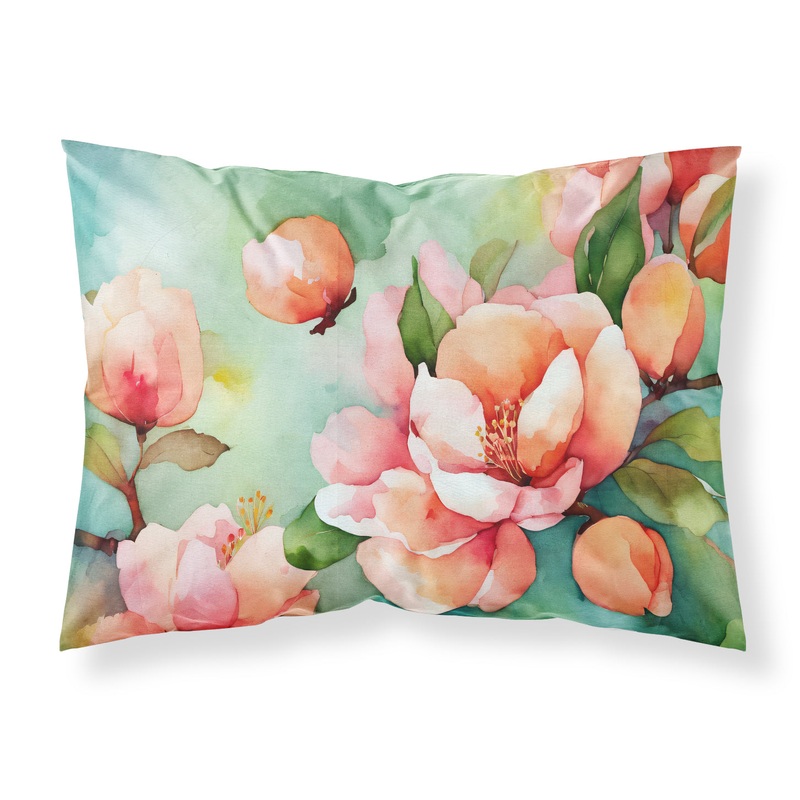 Delaware Peach Blossom in Watercolor Fabric Standard Pillowcase  Artistic Decorative Front, White Back