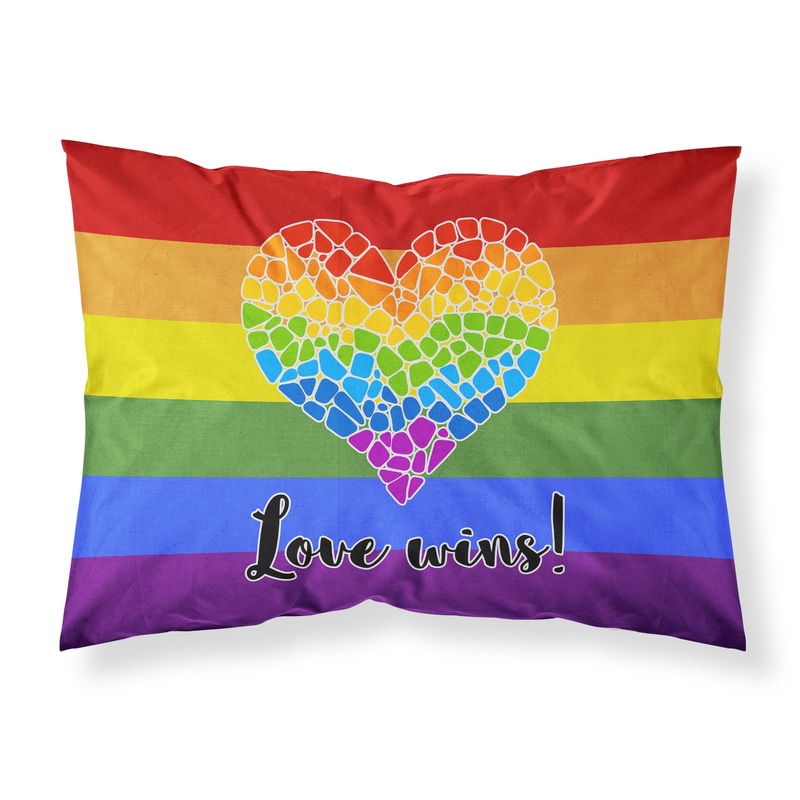 Gay Pride Love Wins Mosaic Heart Fabric Standard Pillowcase  Artistic Decorative Front, White Back