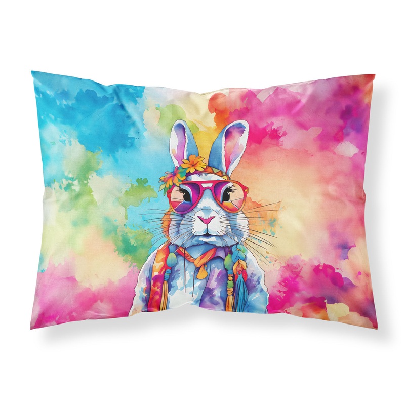 Hippie Animal Rabbit Standard Pillowcase  Artistic Decorative Front, White Back