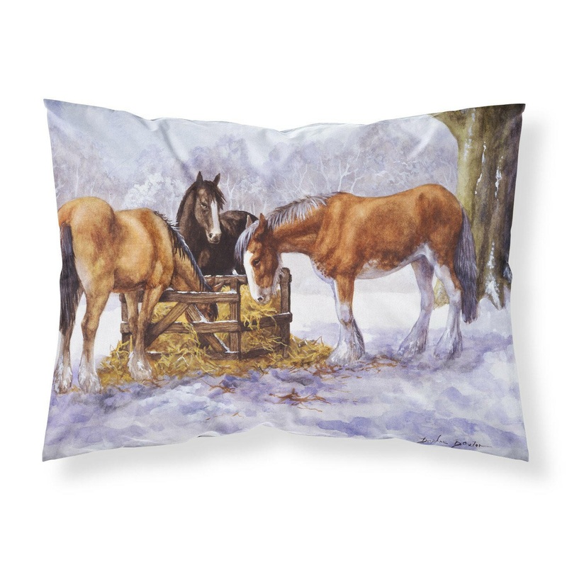 Horses eating Hay in the Snow Fabric Standard Pillowcase  Artistic Decorative Front, White Back BDBA0297PILLOWCASE