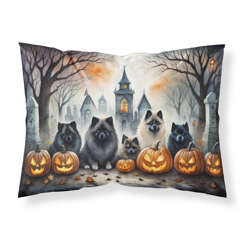 Keeshond Spooky Halloween Fabric Standard Pillowcase  Artistic Decorative Front, White Back