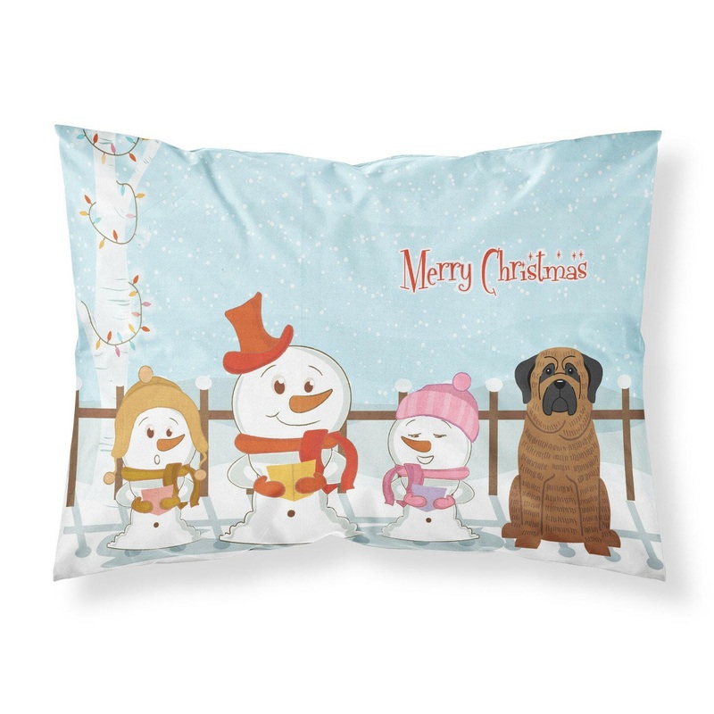Merry Christmas Carolers Mastiff Brindle Fabric Standard Pillowcase  Artistic Decorative Front, White Back BB2346PILLOWCASE