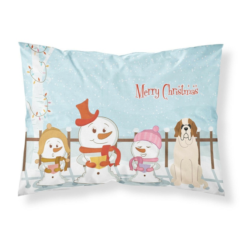 Merry Christmas Carolers Saint Bernard Fabric Standard Pillowcase  Artistic Decorative Front, White Back BB2366PILLOWCASE
