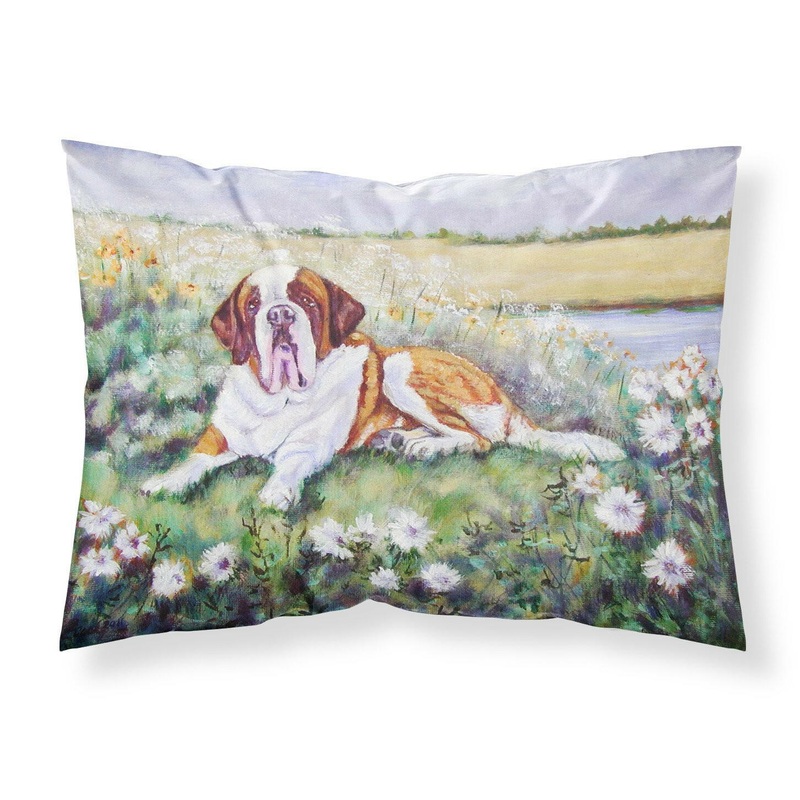 Saint Bernard in Flowers Fabric Standard Pillowcase  Artistic Decorative Front, White Back 7446PILLOWCASE