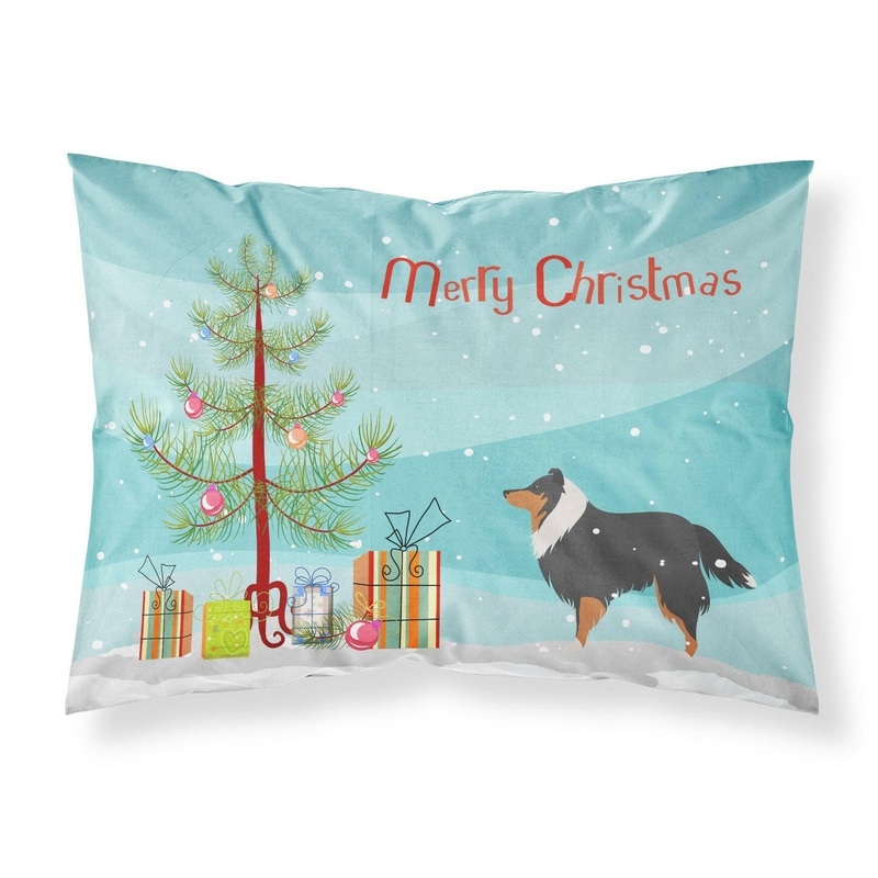 Sheltie/Shetland Sheepdog Merry Christmas Tree Fabric Standard Pillowcase  Artistic Decorative Front, White Back BB2948PILLOWCASE