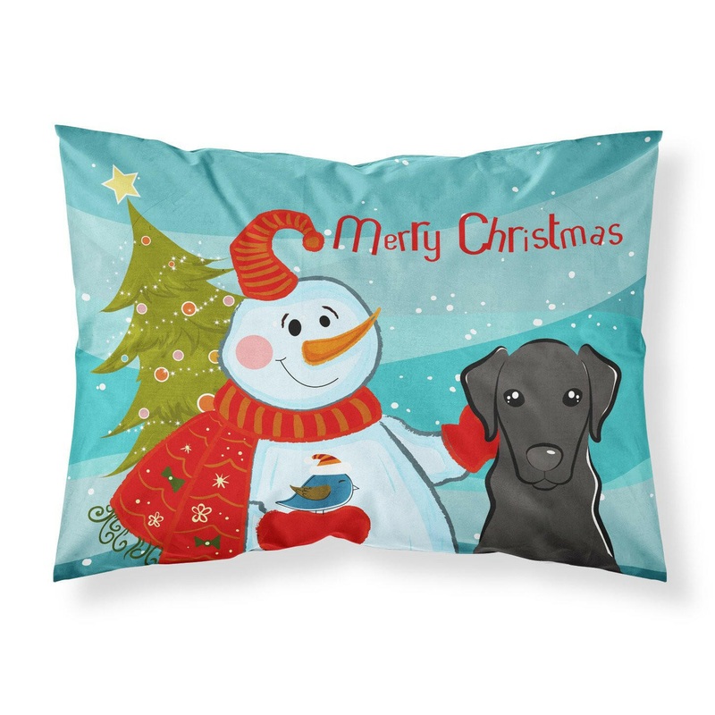 Snowman with Black Labrador Fabric Standard Pillowcase  Artistic Decorative Front, White Back BB1855PILLOWCASE
