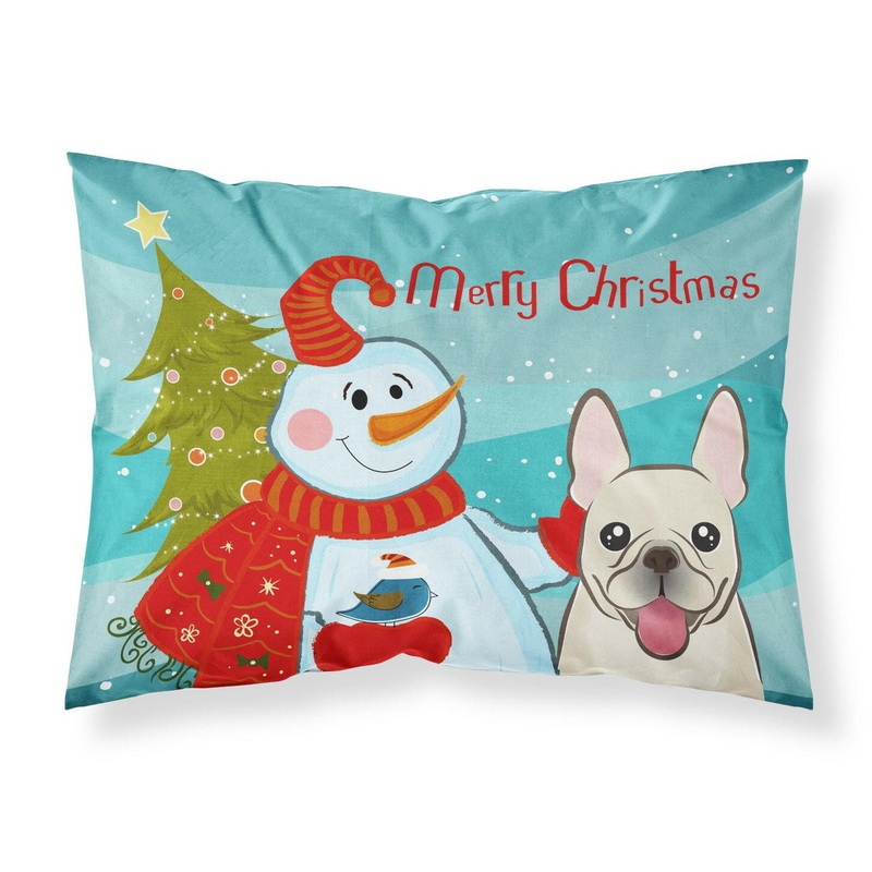 Snowman with French Bulldog Fabric Standard Pillowcase  Artistic Decorative Front, White Back BB1858PILLOWCASE