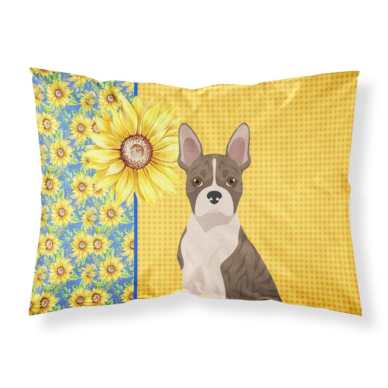 Summer Sunflowers Brindle Boston Terrier Fabric Standard Pillowcase  Artistic Decorative Front, White Back