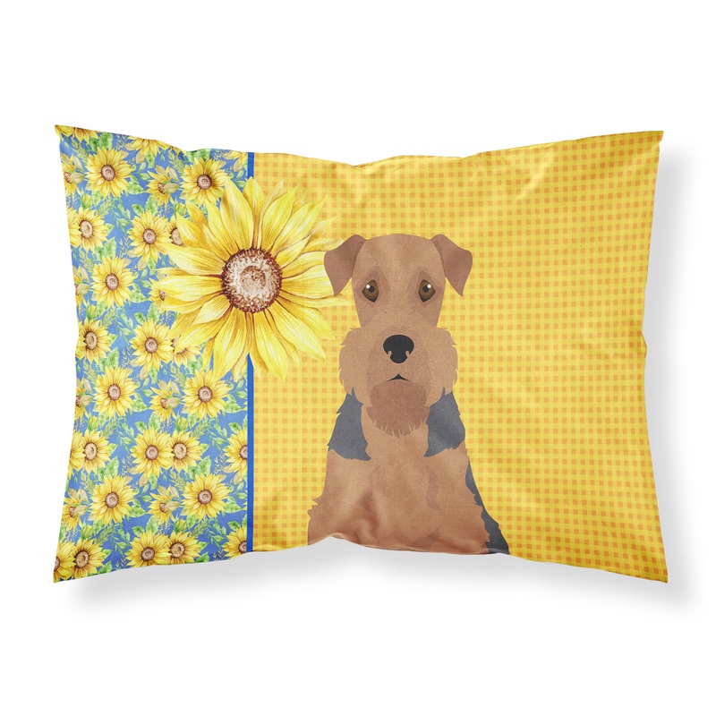 Summer Sunflowers Grizzle and Tan Airedale Terrier Fabric Standard Pillowcase  Artistic Decorative Front, White Back