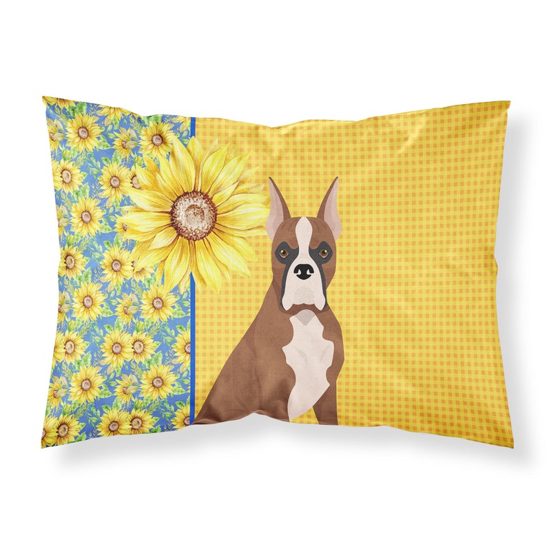 Summer Sunflowers Red Fawn Boxer Fabric Standard Pillowcase  Artistic Decorative Front, White Back