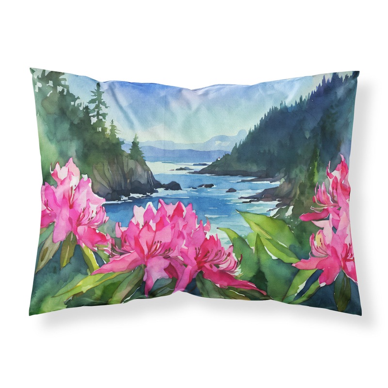 Washington Coast Rhododendrons in Watercolor Fabric Standard Pillowcase  Artistic Decorative Front, White Back