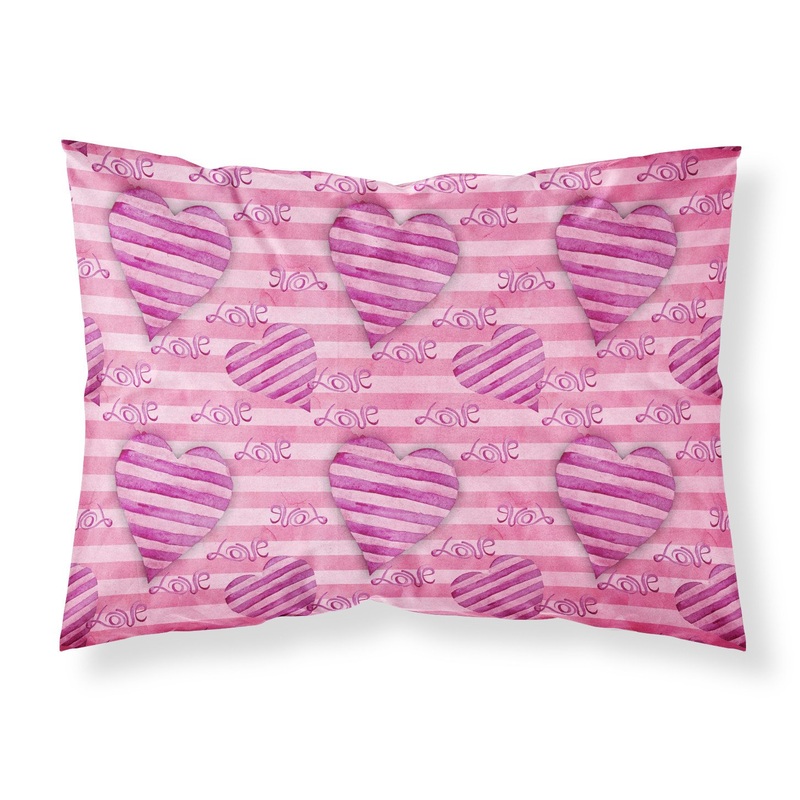 Watercolor Hot Pink Striped Hearts Fabric Standard Pillowcase  Artistic Decorative Front, White Back BB7566PILLOWCASE