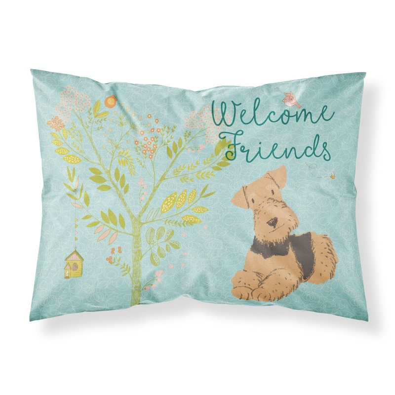Welcome Friends Airedale Terrier Fabric Standard Pillowcase  Artistic Decorative Front, White Back BB7625PILLOWCASE