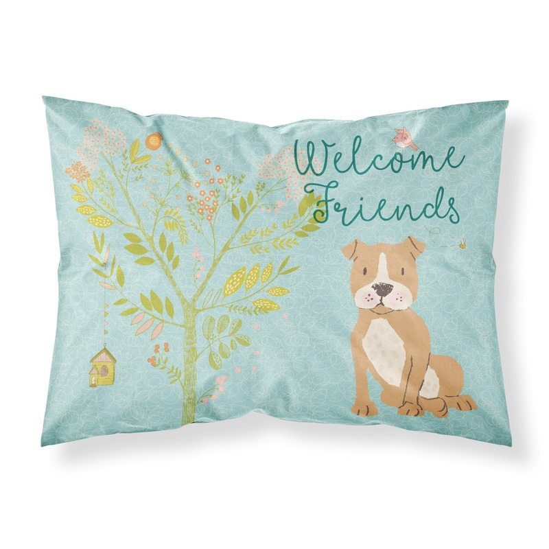 Welcome Friends Brown Staffie Fabric Standard Pillowcase  Artistic Decorative Front, White Back BB7624PILLOWCASE