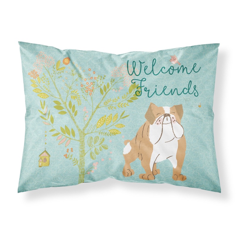Welcome Friends English Bulldog Fabric Standard Pillowcase  Artistic Decorative Front, White Back BB7602PILLOWCASE