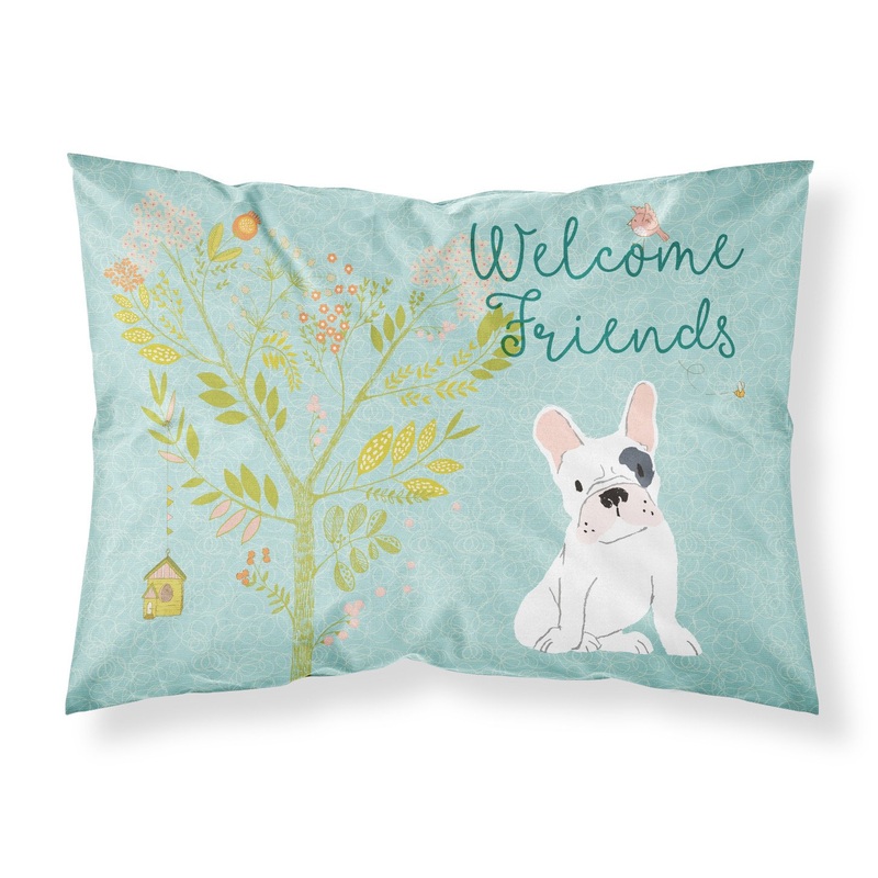 Welcome Friends Piebald French Bulldog Fabric Standard Pillowcase  Artistic Decorative Front, White Back BB7634PILLOWCASE