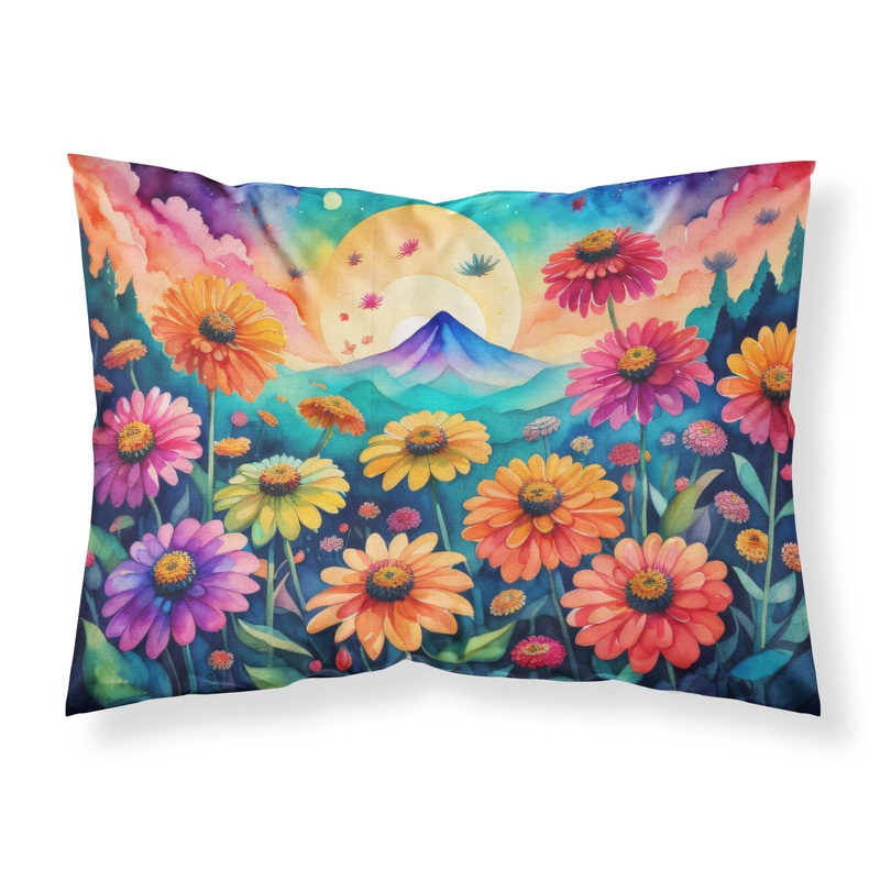 Zinnias in Color Fabric Standard Pillowcase  Artistic Decorative Front, White Back