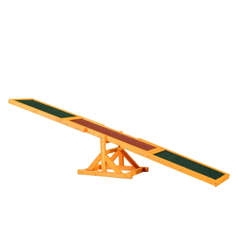 Wooden Dog Agility Seesaw for Training and Exercise, Platform Equipment Run Game Toy, Weather Resistant Pet Supplies, 71" L x 12" W x 12" H, Natural