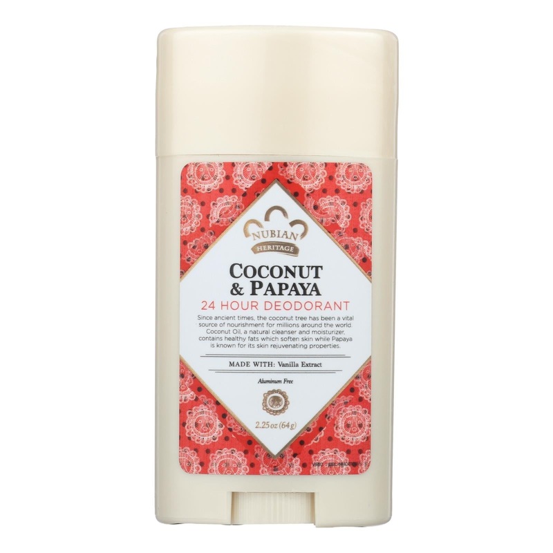 Nubian Heritage Coconut and Papaya Deodorant - All Natural, 24 Hour Protection, with Vanilla Oil, 2.25 Oz