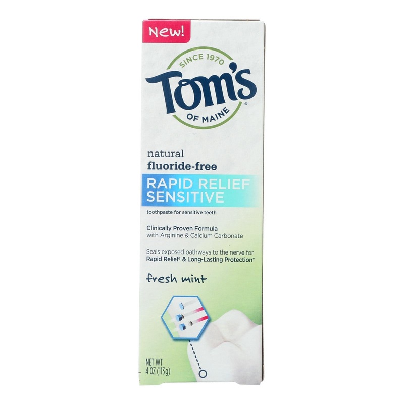 Tom's of Maine Rapid Relief Sensitive Toothpaste for Sensitive Teeth, Pack of 6, Fresh Mint, Fluoride-Free, 4 Oz. Each