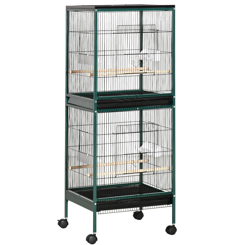 55-Inch Large Flight Bird Cage, Bird Aviary Indoor with Multi-Door Design, Parrot Cage with Stand & Tray for Budgies, Canaries, Finches, Green