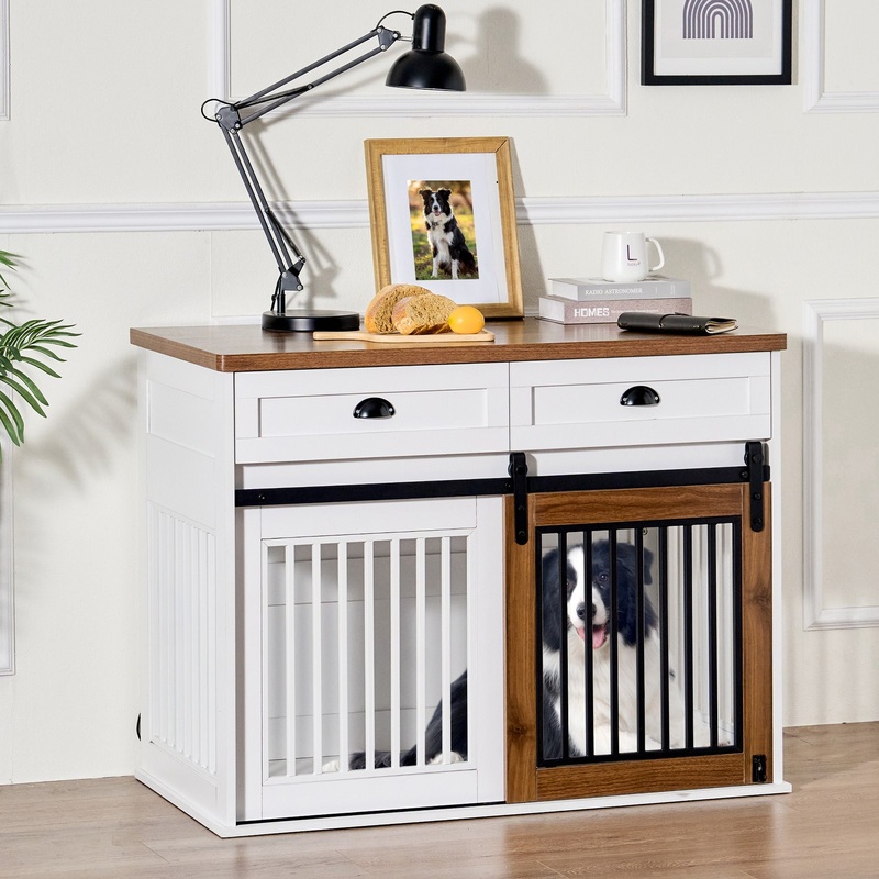 Heavy Duty Furniture style dog cage wooden dog cage double door dog cage side cabinet dog cage Dog crate (44 1/2"W x26"D x33 1/4"H)