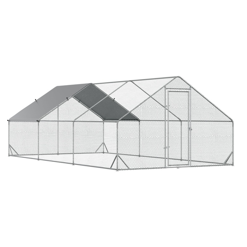 Large Chicken Coop Metal Chicken Run with Waterproof and Anti-UV Cover, Spire Shaped Walk in Fence Cage Hen House for Outdoor and Yard Farm Use, 1" Tube Diameter, 9.8' x 19.7' x 6.6'