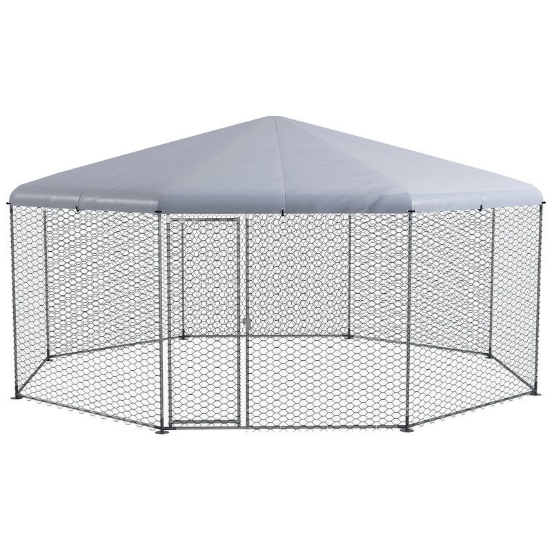 Large Metal Chicken Coop Chicken Run for Chicken, Ducks and Rabbits with Waterproof and Anti-UV Cover, Walk-in Poultry Cage Hen House for Outdoor and Yard Farm Use, 13' x 11.4' x 8.6'