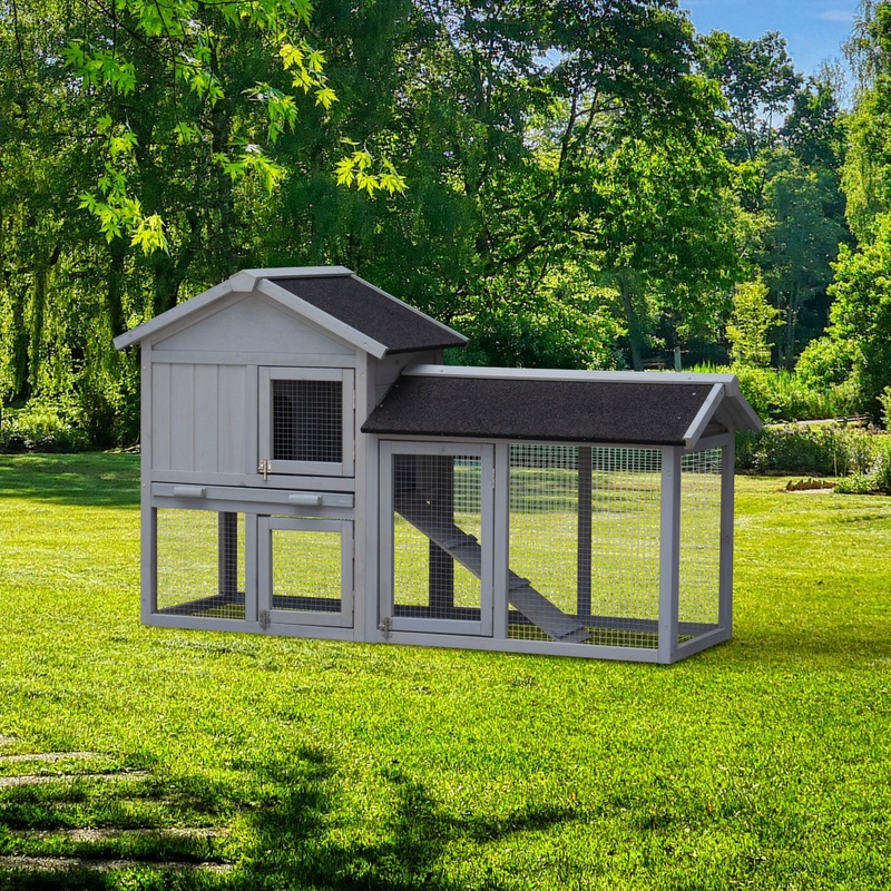 Rabbit Hutch Outdoor Bunny Cage Indoor, Extensible Chicken Coop with Large Run Space - No Leak Plastic Tray