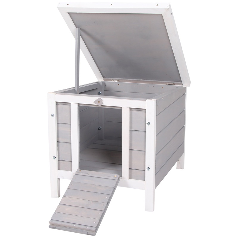 Small Wooden Rabbit Hutch, Bunny/Guinea Pig Cage, with Openable & Waterproof Roof, Gray