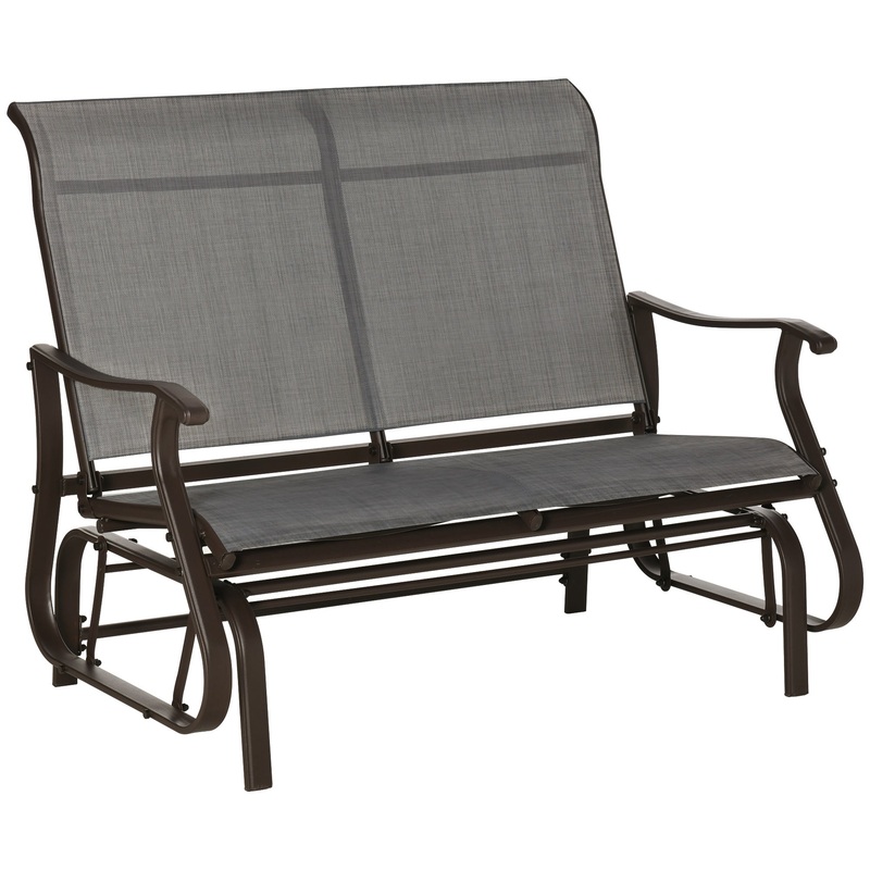 2-Person Outdoor Glider BenchPatio Glider Loveseat Chair with Powder Coated Steel Frame Seats Porch Rocking Glider for Backyard, Lawn, Garden and Porch, Mixed Grey