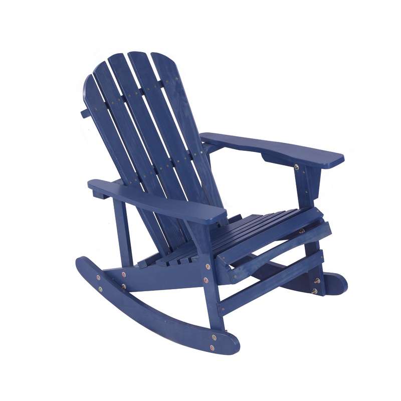 Adirondack Rocking Chair Solid Wood Chairs Finish Outdoor Furniture for Patio, Backyard, Garden - Navy Blue