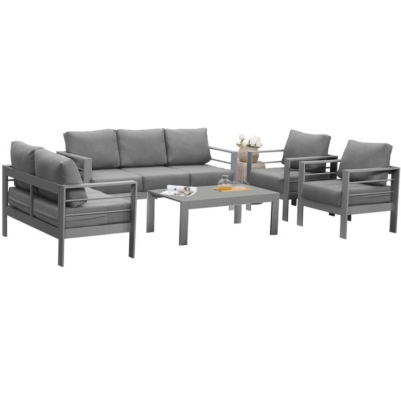 Comfortable Grey Metal Aluminum Modern Modular Sofa Couch Furniture Set Patio Garden Outdoor