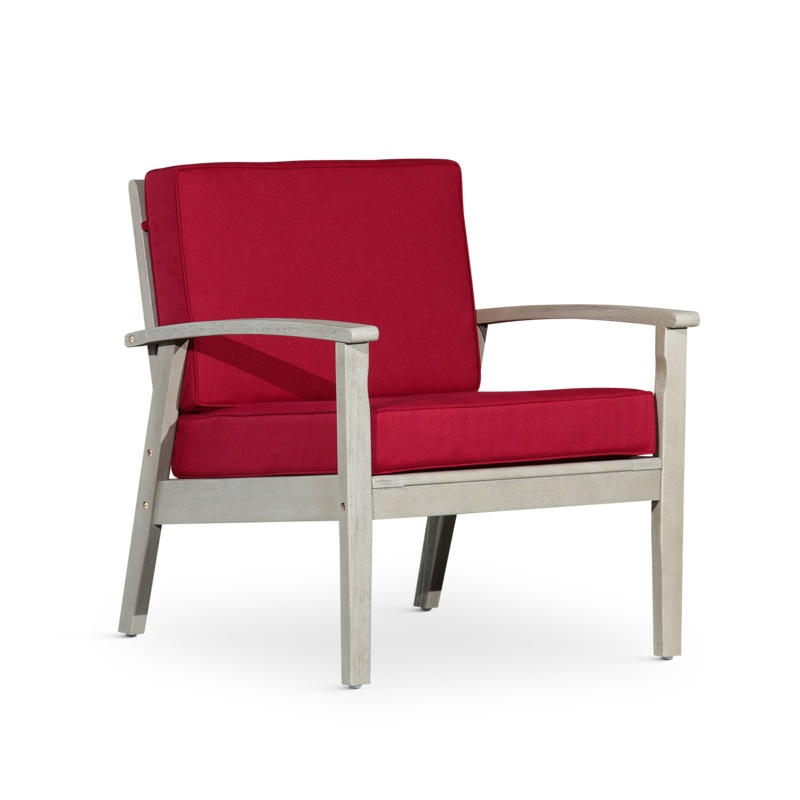 Deep Seat Eucalyptus Chair, Driftwood Gray Finish, Burgundy Cushions