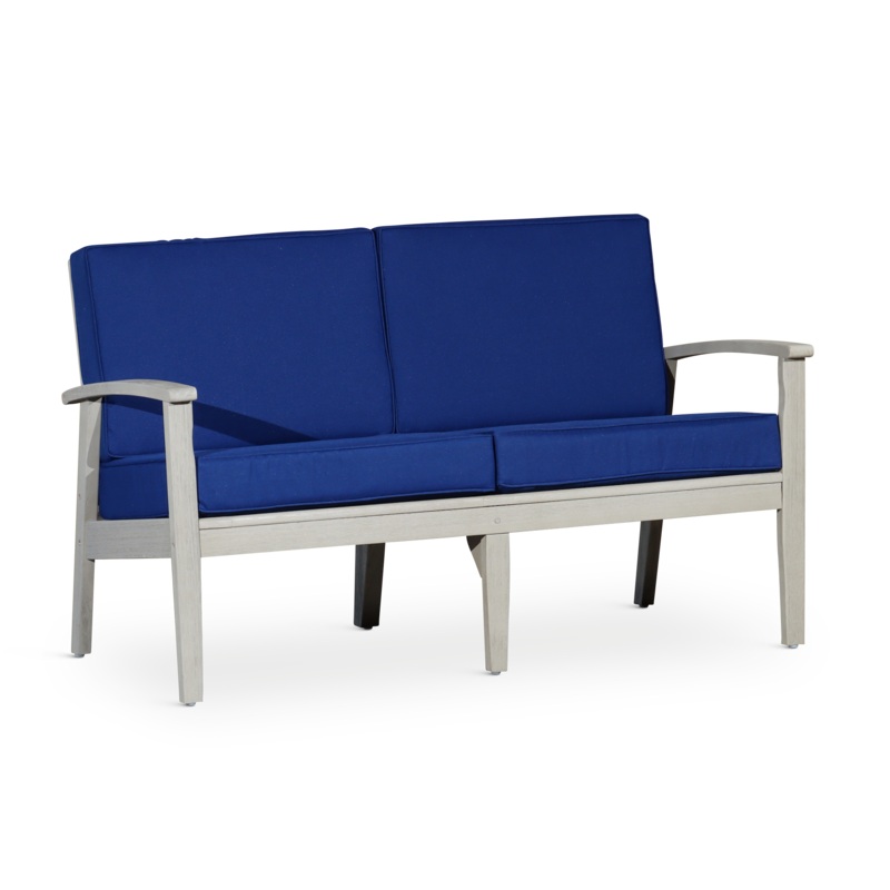 Eucalyptus Loveseat with Cushions, Driftwood Gray Finish, Navy Cushions