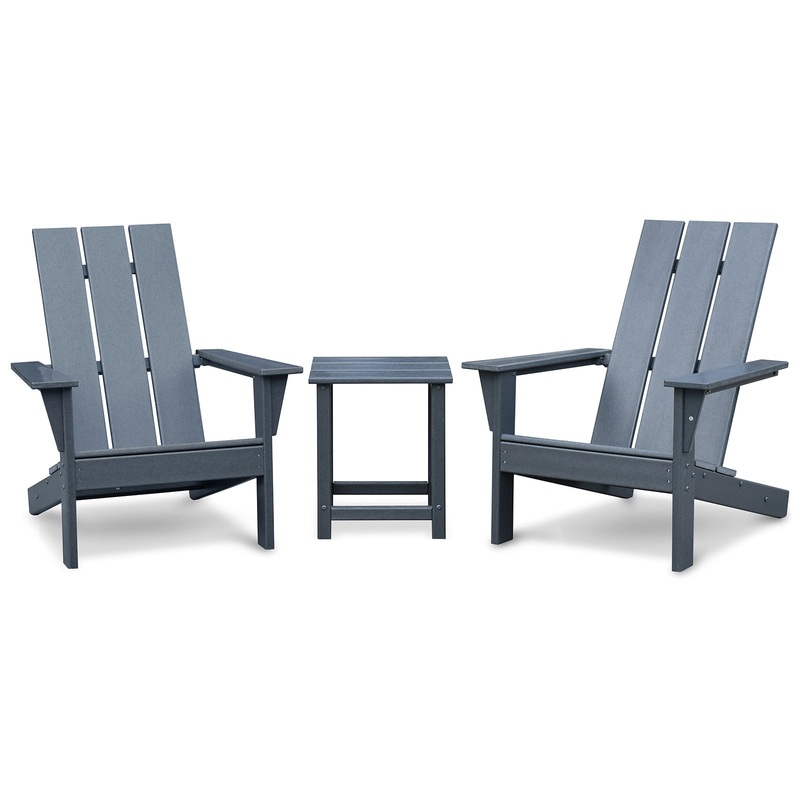 Outdoor Adirondack Chair Set of 2 and Table Set,HDPE All-weather Fire Pit Chair, Ergonomic Design Patio Lawn Chair for Outside Deck Garden Backyard Balcony, Grey