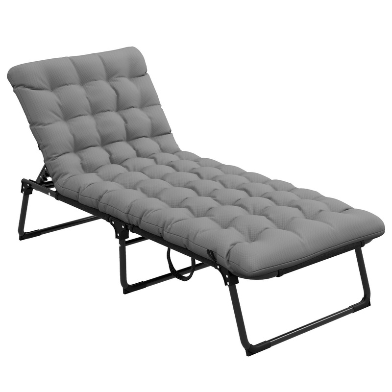Outdoor Chaise, Adjustable Folding Chaise Lounge with 4-position Backrest, Magazine Pocket, Removable Head Pillow, Sun Bathing Lounger Chair for Patio, Beach, Gray