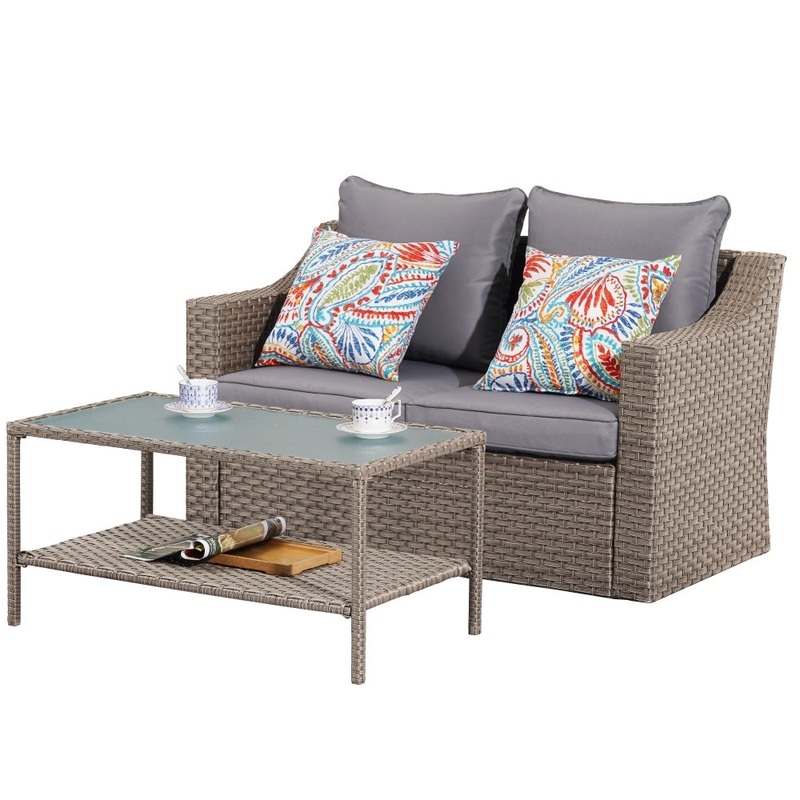 Outdoor Patio Coffee Table Brown Rattan Cheap Couch Living Room Couch Set Double Small Sofas For Small Spaces