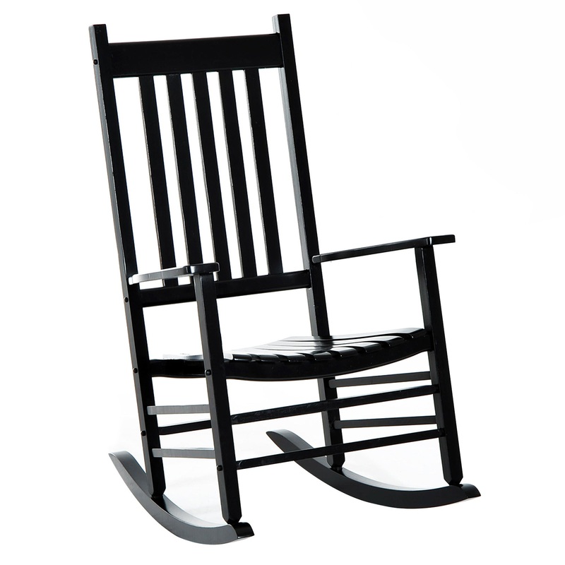 Outdoor Rocking Chair, Patio Wooden Rocking Chair with Smooth Armrests, High Back for Garden, Balcony, Porch, Supports Up to 352 lbs., Black