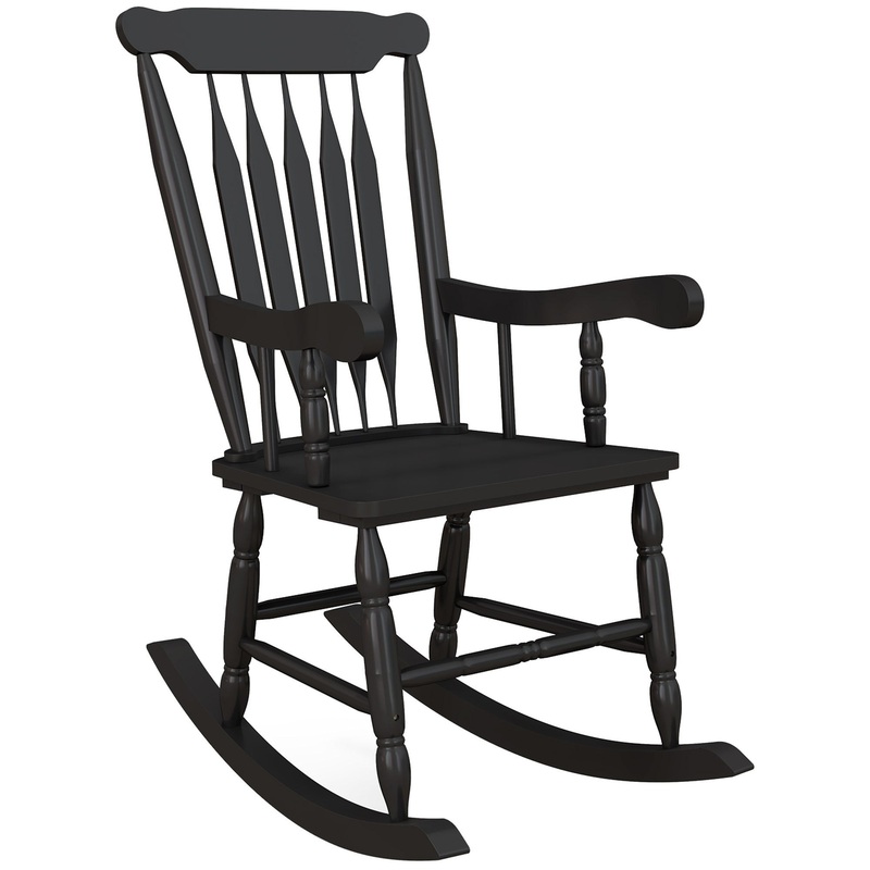 Outdoor Wood Rocking Chair, 350 lbs. Porch Rocker with High Back for Garden, Patio, Balcony, Black