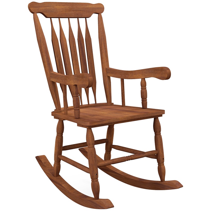 Outdoor Wood Rocking Chair, 350 lbs. Porch Rocker with High Back for Garden, Patio, Balcony, Teak