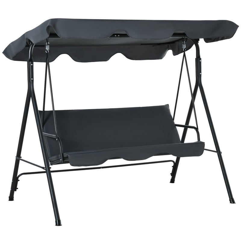 3-Person Porch Swing with Stand, Outdoor Swing for Patio Porch with Adjustable Tilt Canopy & Comfortable Swing Bench-Style Seat, Steel Frame, Grey